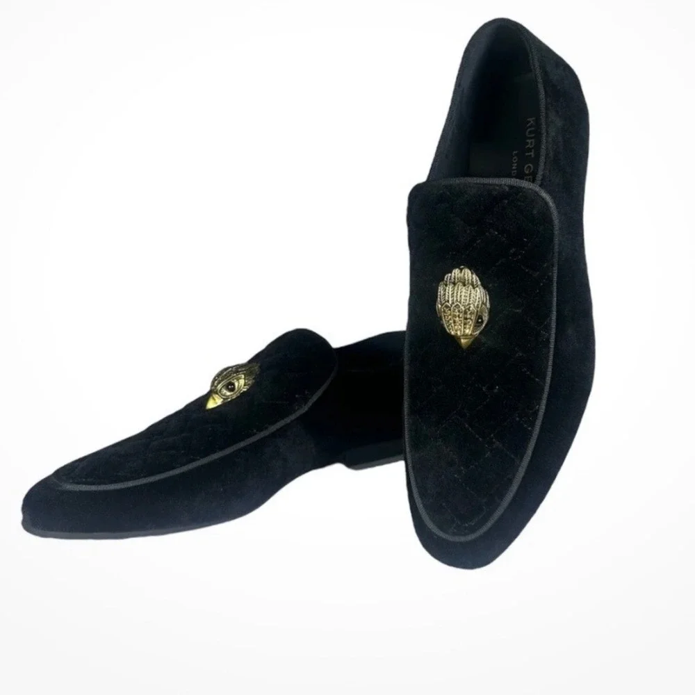 Kurt Geiger Venetian Velvet Gold Eagle Head Loafers Hand Made in Portugal 43,5